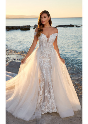 Ivory Lace Tulle Unusual Wedding Dress With Removable Train